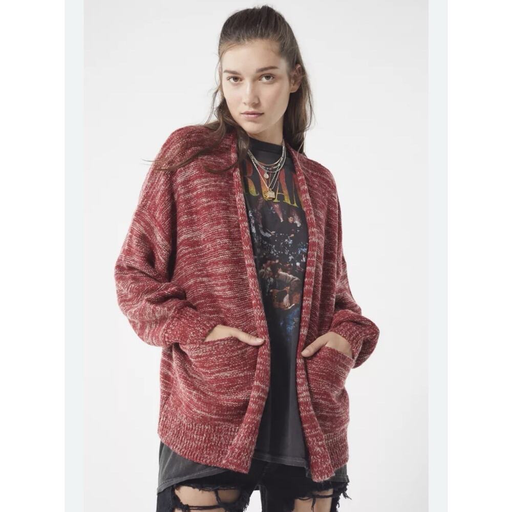 URBAN OUTFITTERS Womens Colie Brick Red Open Front Cardigan Sweater XS OVERSIZED